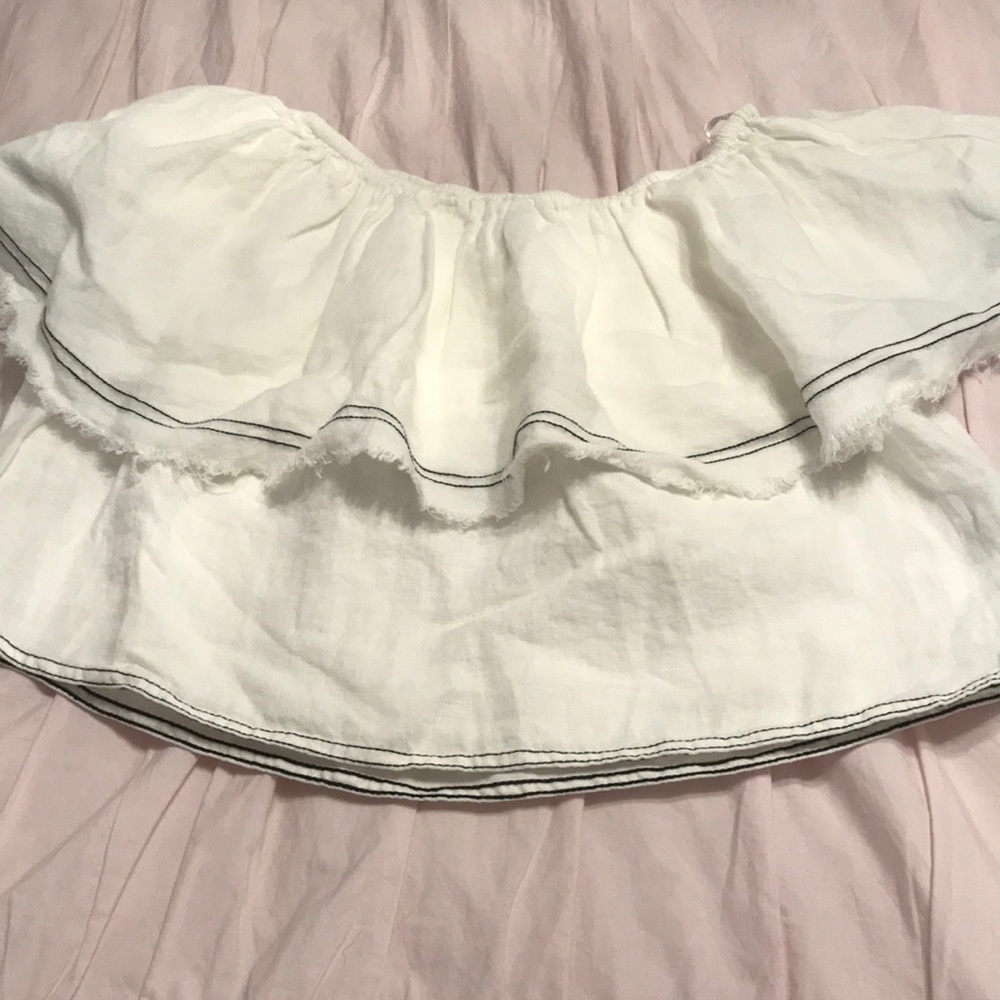 Zara Linen Off-the-shoulder cropped top